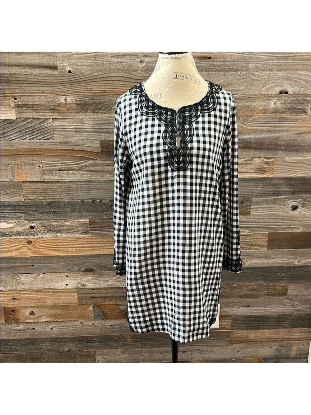 Vineyard Vines Embellished Bead Gingham Pullover Tunic Top/Cover Up Size Small - Picture 2 of 12